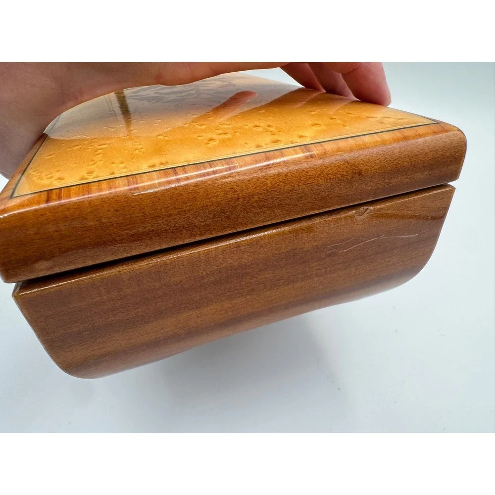 Vintage Italian Marquetry Wood‎ Jewelry Music Box Floral Inlay Swiss Movement